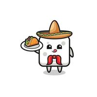 sockerbit mexikansk kock maskot håller en taco vektor