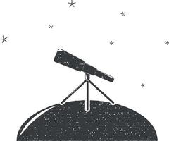 Teleskop und Sterne Vektor Symbol Illustration mit Briefmarke bewirken