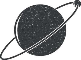 Planet und Begleiter Vektor Symbol Illustration mit Briefmarke bewirken