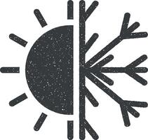 sonnig, schneebedeckt Wetter Vektor Symbol Illustration mit Briefmarke bewirken