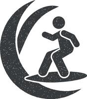 Mann Abenteuer Surfen Symbol Vektor Illustration im Briefmarke Stil