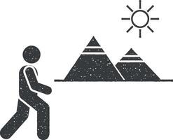 Mann Abenteuer Camping Pyramide Symbol Vektor Illustration im Briefmarke Stil