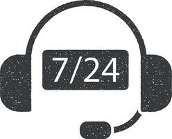 7 24 hörlurar operatör ikon vektor illustration i stämpel stil