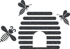 Bienenstock, Biene Symbol Vektor Illustration im Briefmarke Stil