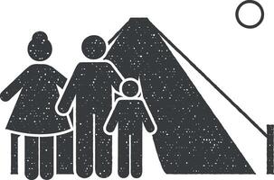 läger, barn, unge, tält ikon vektor illustration i stämpel stil
