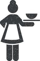 Mädchen, Dienstleistungen, Arbeit, Hotel, Essen Symbol Vektor Illustration im Briefmarke Stil