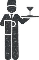 Cocktail, Dienstleistungen, Mann, Hotel Symbol Vektor Illustration im Briefmarke Stil