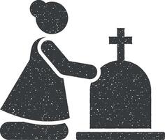 Frau Beerdigung Witwe weinen Symbol Vektor Illustration im Briefmarke Stil