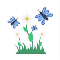 Schmetterling, Blume mit Gras Illustration vektor