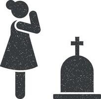 Frau Weinen weinen Beerdigung Witwe Symbol Vektor Illustration im Briefmarke Stil