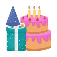 Geburtstag Kuchen, Hut Geburtstag mit Geschenk Box Illustration vektor