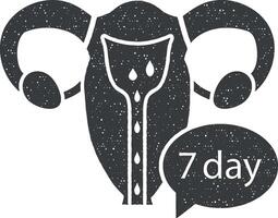 Menstruation- Zeitraum, 7 Tag Symbol Vektor Illustration im Briefmarke Stil
