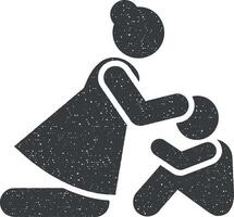 kvinna barn omfamning vård gråta ikon vektor illustration i stämpel stil