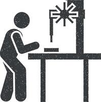 Herstellung, Motor, Mechanismus, Arbeiter, Mann Symbol Vektor Illustration im Briefmarke Stil