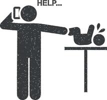 telefon, hjälp, bebis, gråt ikon vektor illustration i stämpel stil