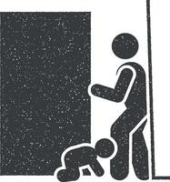 Vater, wütend, Baby, Weinen Symbol Vektor Illustration im Briefmarke Stil