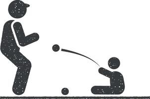 Vater, spielen, Baby, Ball Symbol Vektor Illustration im Briefmarke Stil