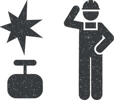 Gas, Industrie, Mann, Arbeiter, Job Symbol Vektor Illustration im Briefmarke Stil