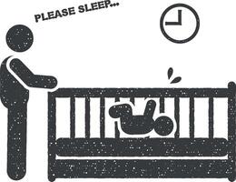 bebis, barnomsorg, föräldraskap, sömn ikon vektor illustration i stämpel stil