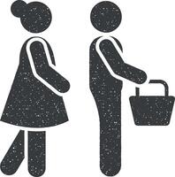 Mann Frau Hilfe Tasche Symbol Vektor Illustration im Briefmarke Stil