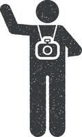 Kameramann, Reporter, Journalist Piktogramm Symbol Vektor Illustration im Briefmarke Stil