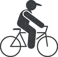 Fahrrad, Radfahren, Reiten Symbol Vektor Illustration im Briefmarke Stil