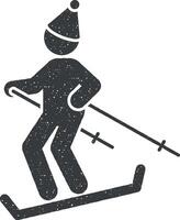 Mann ist Skifahren Symbol Vektor Illustration im Briefmarke Stil