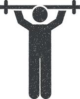 Gewicht Mann Hantel Fitnessstudio mit Pfeil Piktogramm Symbol Vektor Illustration im Briefmarke Stil