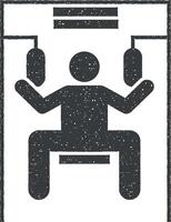 Heben Mann Fitnessstudio Sport picken Deck mit Pfeil Piktogramm Symbol Vektor Illustration im Briefmarke Stil