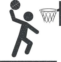 basketboll spelare poäng en boll vektor ikon illustration med stämpel effekt