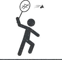 badminton spelare vektor ikon illustration med stämpel effekt