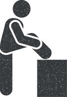 Fitnessstudio Sport Mann Übung mit Pfeil Piktogramm Symbol Vektor Illustration im Briefmarke Stil
