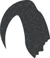 Haar, Frau, Haarschnitt asymmetrisch Vektor Symbol Illustration mit Briefmarke bewirken