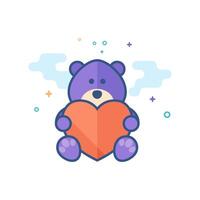 teddy innehav hjärta form ikon platt Färg stil vektor illustration