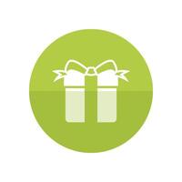 Geschenk Box Symbol im eben Farbe Kreis Stil. Preis- Geburtstag Weihnachten Urlaub vektor