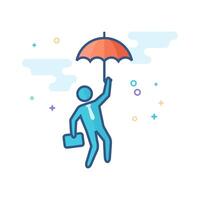 Geschäftsmann Regenschirm Symbol eben Farbe Stil Vektor Illustration