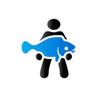 man innehav fisk ikon i duo tona Färg. fiske fiskare fånga vektor