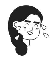 gråt skrattande tårar kvinna svart och vit 2d vektor avatar illustration. vuxen caucasian kvinna skojar översikt tecknad serie karaktär ansikte isolerat. glad Lycklig platt användare profil bild, porträtt
