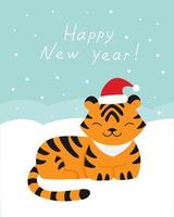 nyår snöig vinter kort med tiger vektor