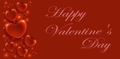 Valentinstag Tag Postkarte Vorlage mit Herz geformt Luftballons auf rot Hintergrund. süß Liebe Banner oder Gruß Karte vektor