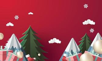 Happy Christmas Day Papierkunst Hintergrund mit Geschenkbox Schnee Papierkunst Santa Vektor illustation