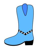 trendig retro blå cowgirl känga. vild väst cowboy årgång sko. ikon, klistermärke, emblem, logotyp design. vektor platt illustration.