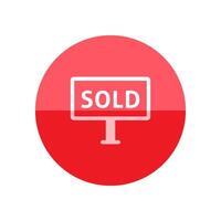 såld ut tecken ikon i platt Färg cirkel stil. fast egendom hus Hem försäljning byggnad inteckning vektor