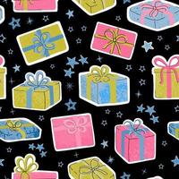 Vektor moderne nahtlose Muster mit bunten Hand zeichnen Illustration von Weihnachtsgeschenken. für Tapeten, Textildruck, Musterfüllungen, Webseiten, Oberflächenstrukturen, Geschenkpapier, Präsentationsgestaltung