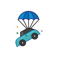 Auto Fallschirm Symbol eben Farbe Stil Vektor Illustration