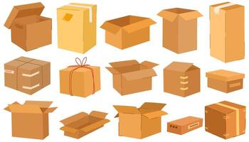 Karton Kisten Satz. Sammlung von Pakete zum Transportieren Waren. Versand und Transport. Lieferung von Pakete oder Post- Service. Hand zeichnen Vektor Abbildungen