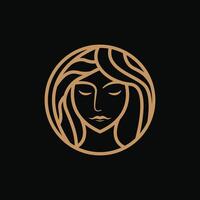 Schönheit Logo Design mit Frauen Gesicht Haar Gliederung Stil vektor