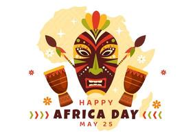 glücklich Afrika Tag Vektor Illustration auf 25 kann mit Kultur afrikanisch Stammes- zahlen und typisch Tier im Flora und Fauna eben Karikatur Hintergrund