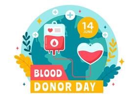 värld blod givare dag vektor illustration på juni 14 med mänsklig donerat blod för ge de mottagare i spara liv i platt tecknad serie bakgrund