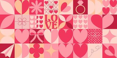 valentines dag ikoner element med geometrisk mönster. bauhaus stil. vektor platt design för affisch, kort, tapet, affisch, baner, förpackning.